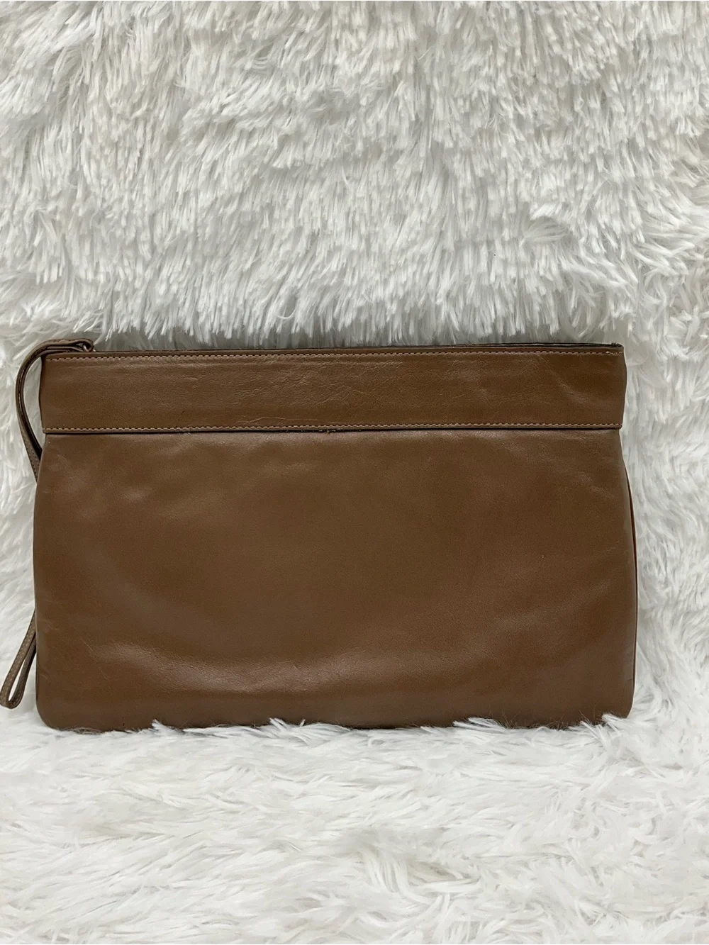 Vintage Etienne Aigner Brown Leather Wristlet Clutch Purse Knot Trim